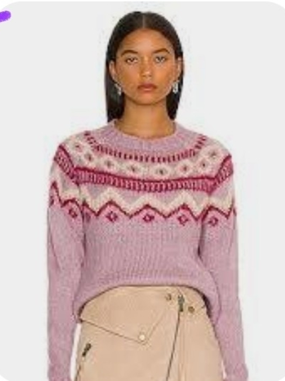 NWT Heartloom Maya Fair Isle Knit Pullover Sweater Lilac Metallic Trim Small